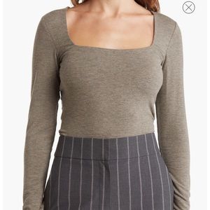 Reiss Bea Square Neck Long Sleeve wool blend top